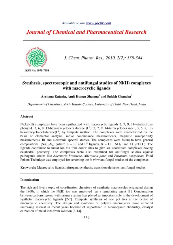 Synthesis, spectroscopic and antifungal studies of Ni(II) complexes with macrocyclic ligands