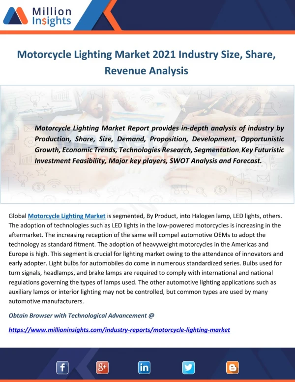 Motorcycle Lighting Market 2021 Industry Size, Share, Revenue Analysis