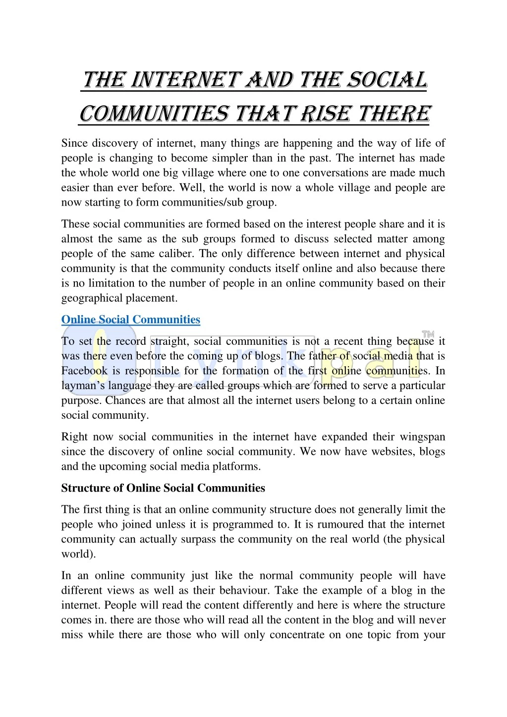 the internet and the social communities that rise