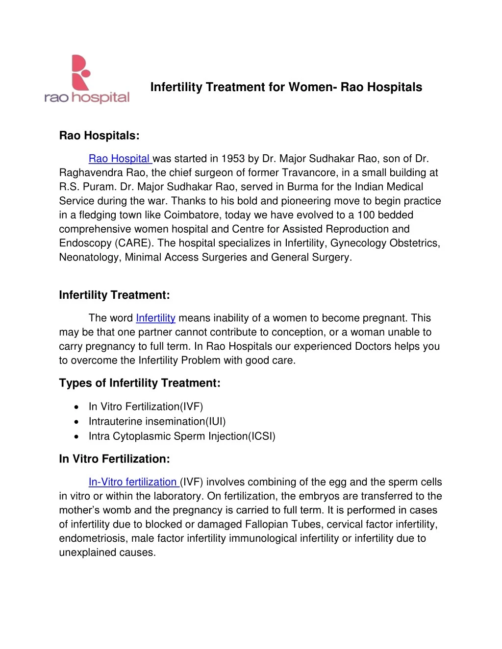 infertility treatment for women rao hospitals