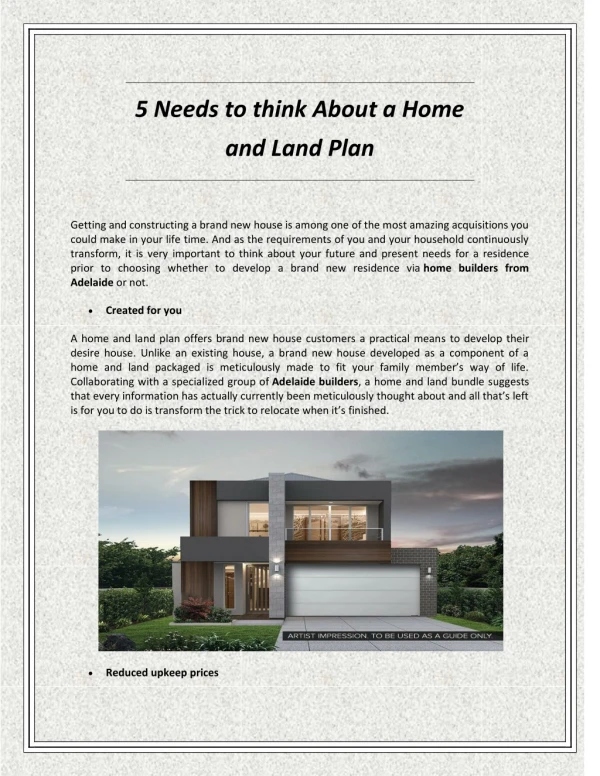 5 Needs to think About a Home and Land Plan