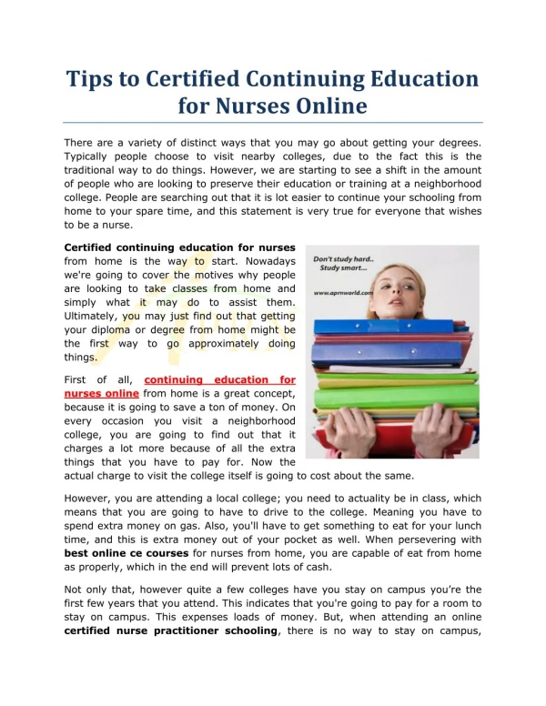 Tips to Certified Continuing Education for Nurses Online