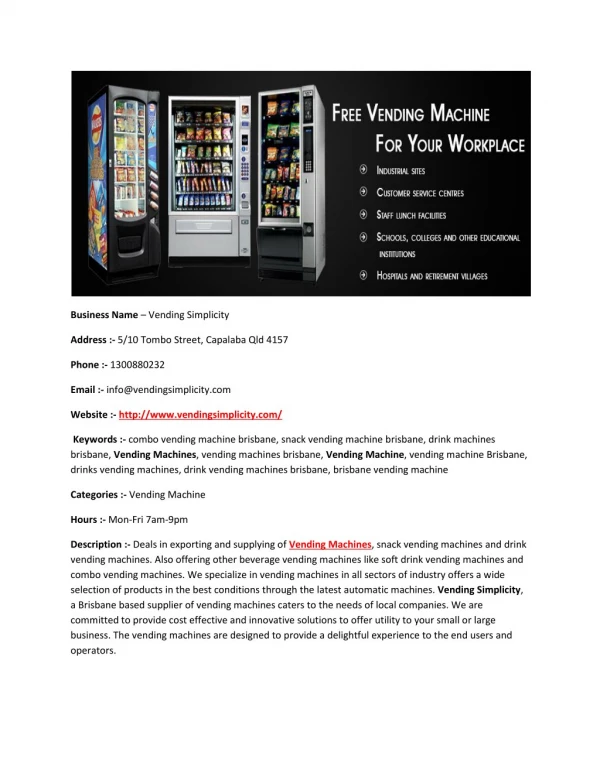 Drink Vending Machines Brisbane - Vending Simplicity