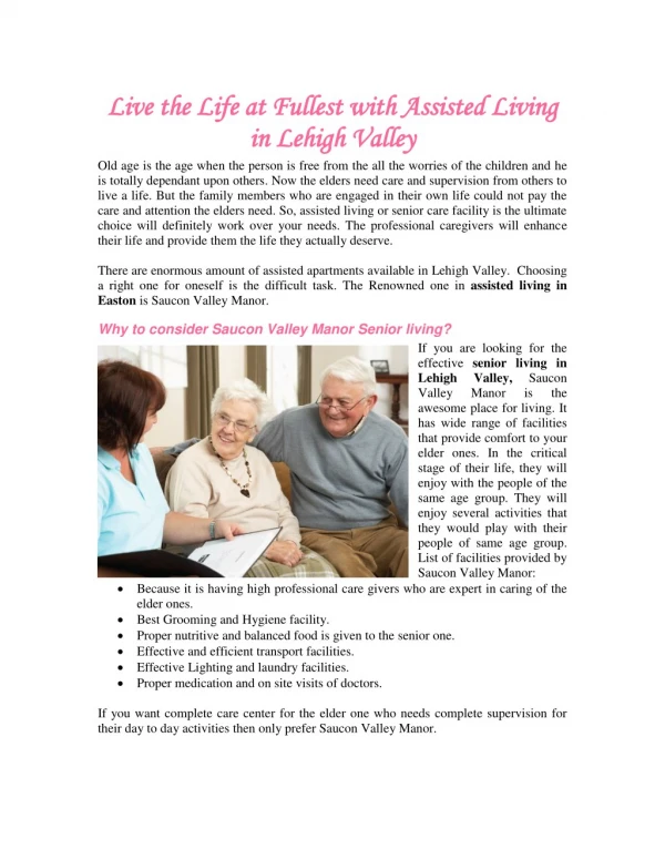 Live the Life at Fullest with Assisted Living in Lehigh Valley