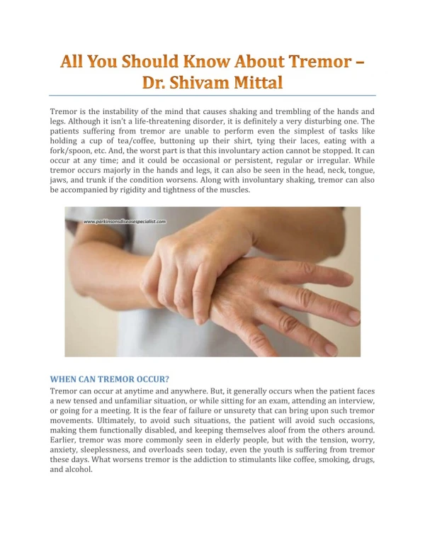 All You Should Know About Tremor – Dr. Shivam Mittal