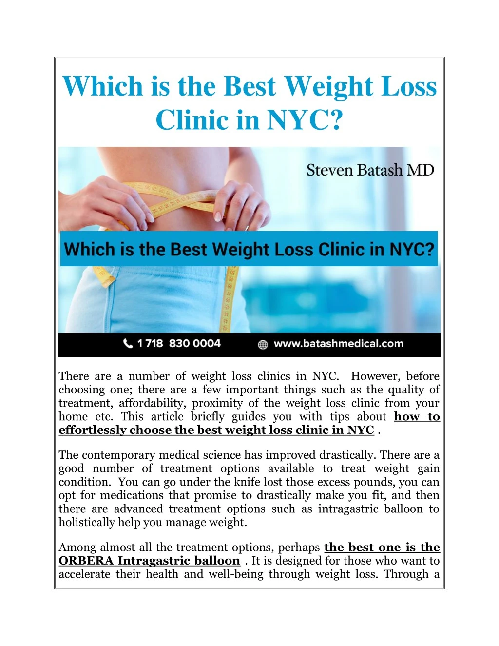 which is the best weight loss clinic in nyc