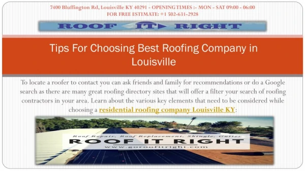 Tips For Choosing Best Roofing Company in Louisville