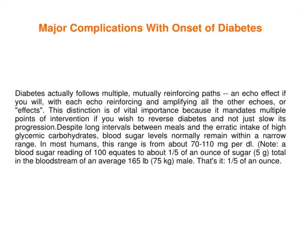Major Complications With Onset of Diabetes
