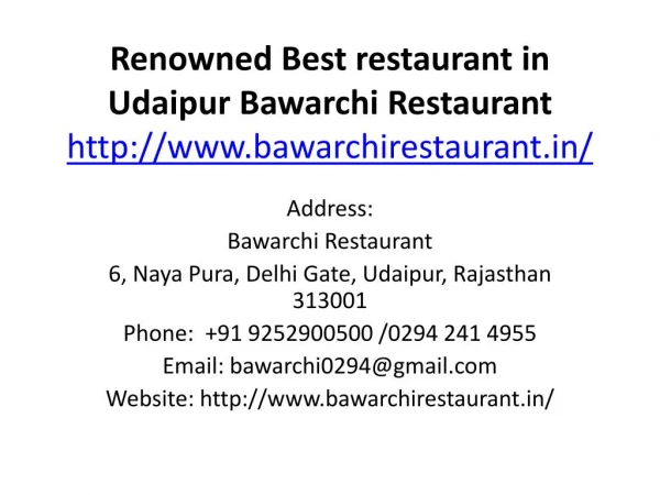 Renowned Best restaurant in Udaipur Bawarchi Restaurant