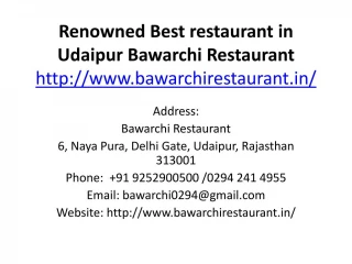 Renowned Best restaurant in Udaipur Bawarchi Restaurant