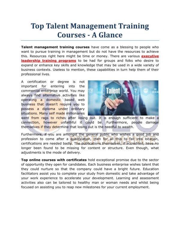 Top Talent Management Training Courses - A Glance