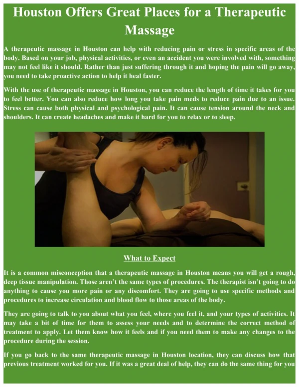 Houston offers great places for a therapeutic massage