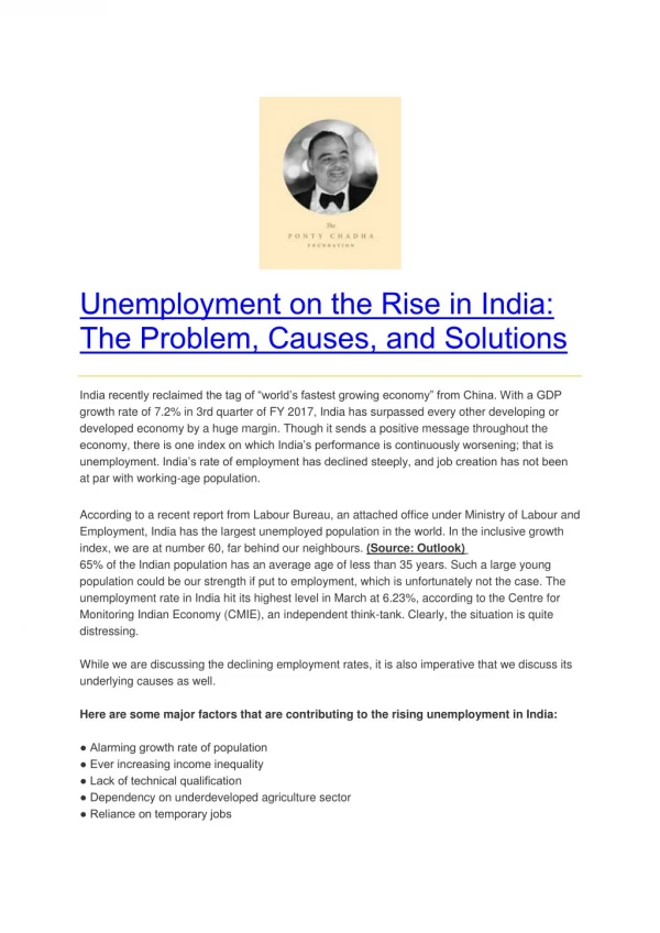 Unemployment on the Rise in India: The Problem, Causes, and Solutions
