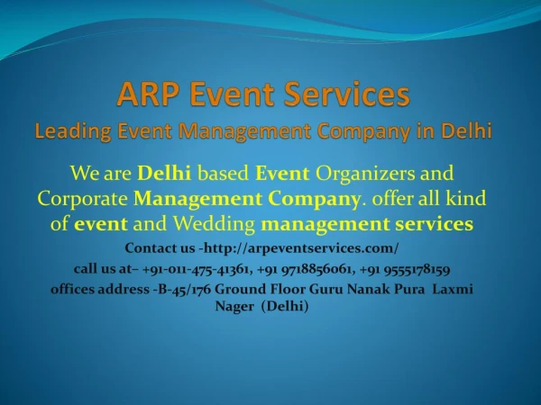ARP Event Services- Best Wedding Planners, Event Management Companies In Delhi.