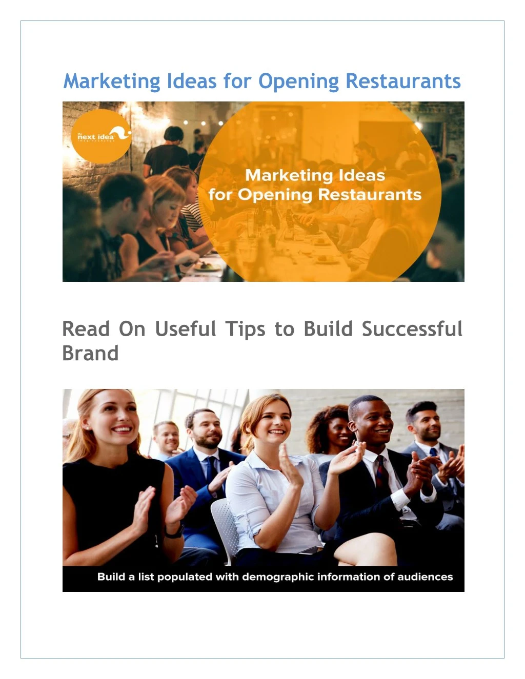 marketing ideas for opening restaurants