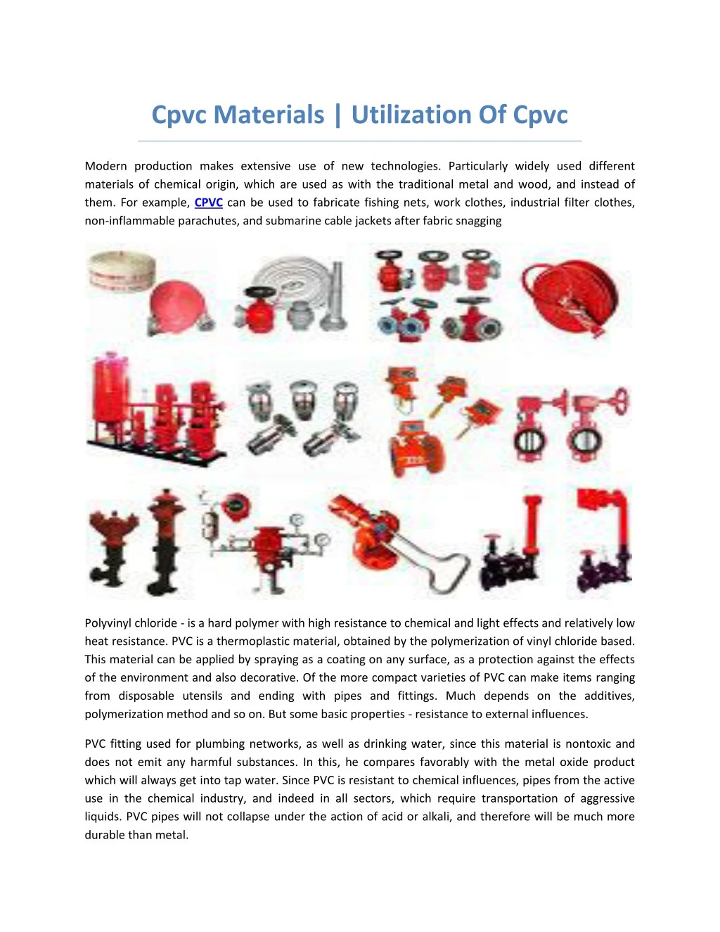 cpvc materials utilization of cpvc