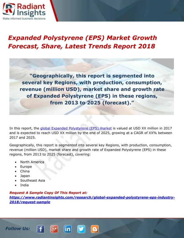 Expanded Polystyrene (EPS) Market Growth Forecast, Share, Latest Trends Report 2018