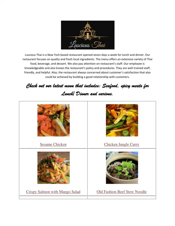 Best Thai Restaurant in New York for for Lunch and Dinner