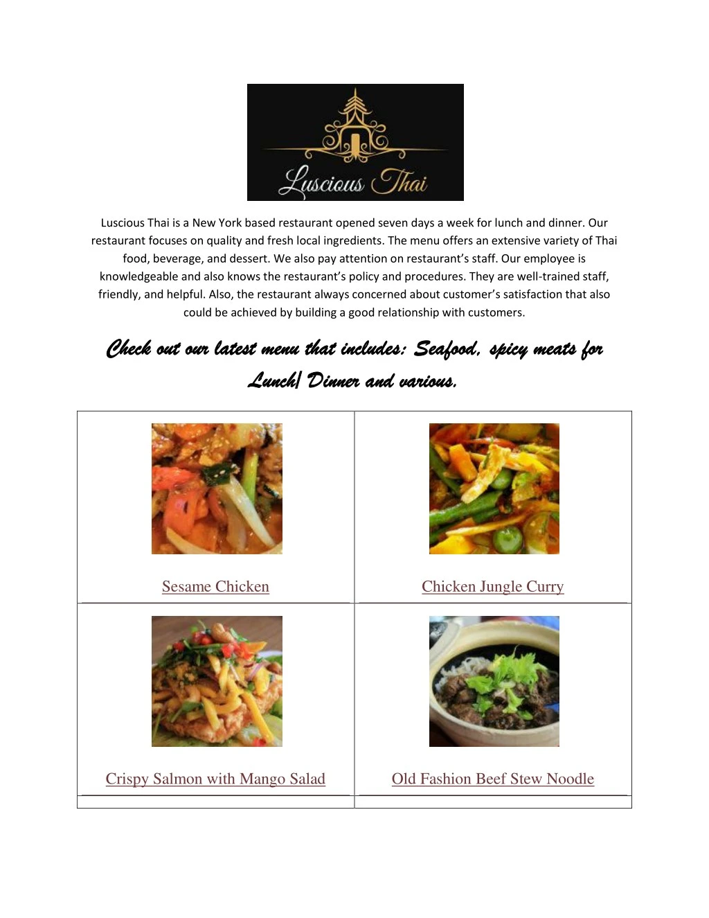 luscious thai is a new york based restaurant