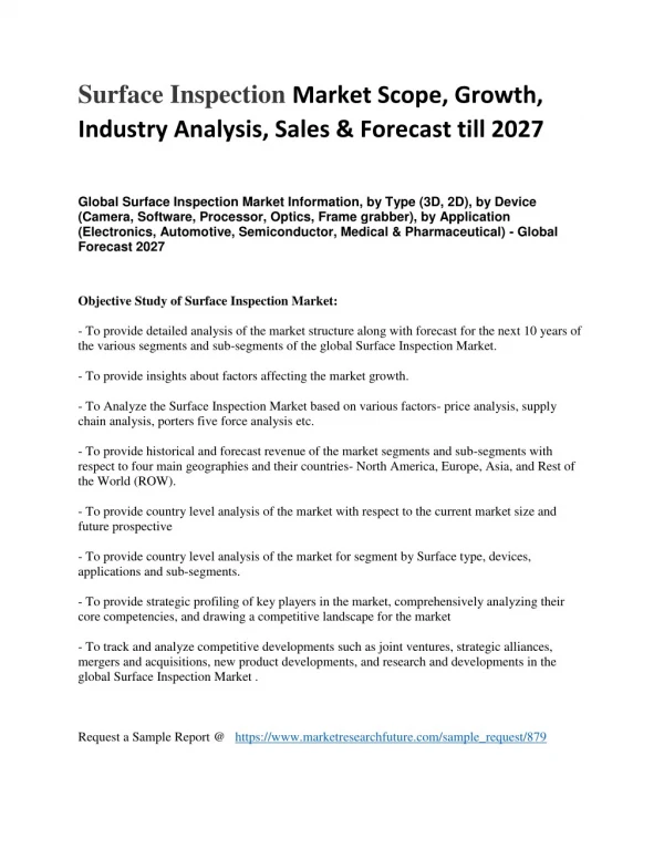 Surface Inspection Market Scope, Growth, Industry Analysis, Sales & Forecast till 2027
