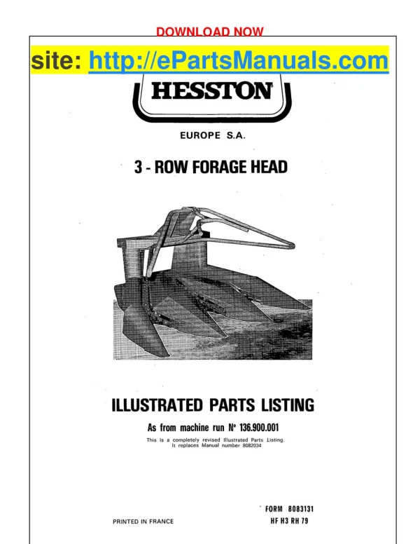 Hesston 3 Row Forage Head Parts Manual