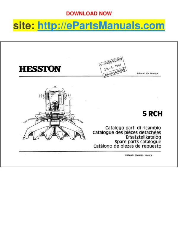 Hesston 5 RCH Parts Manual for Agri Tractor