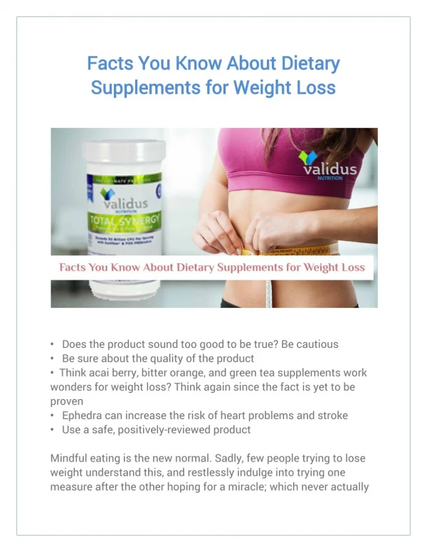 Facts You Know About Dietary Supplements for Weight Loss