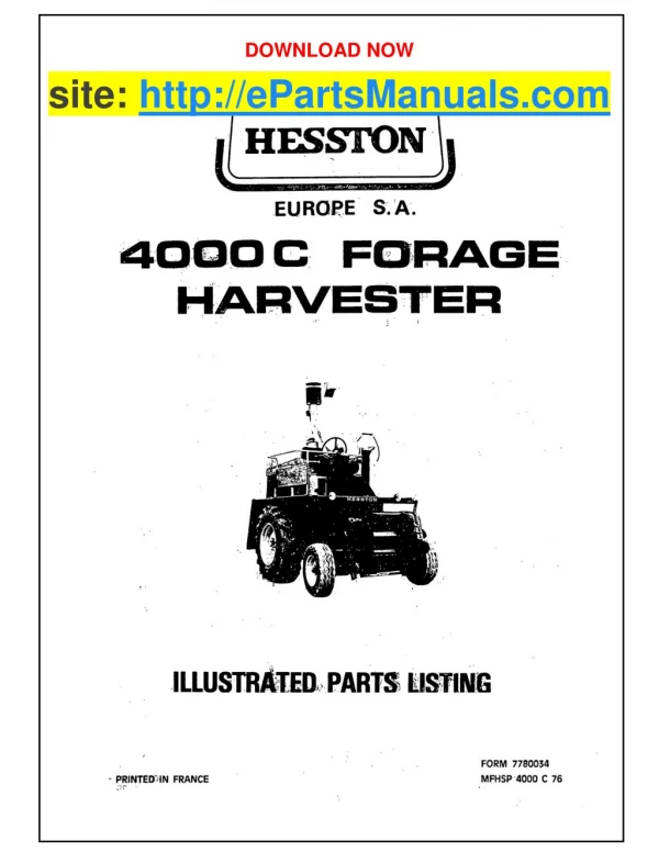 Hesston 400C Parts Manual for Forage Harvester Tractor