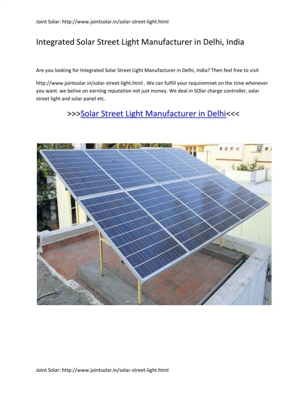 Integrated Solar Street Light Manufacturer in Delhi, India