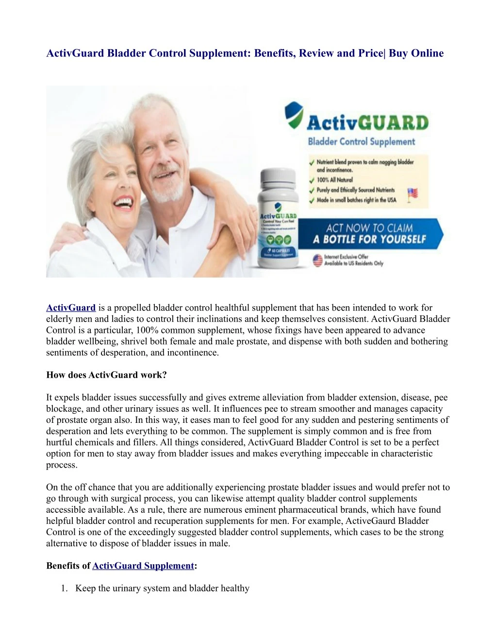 activguard bladder control supplement benefits