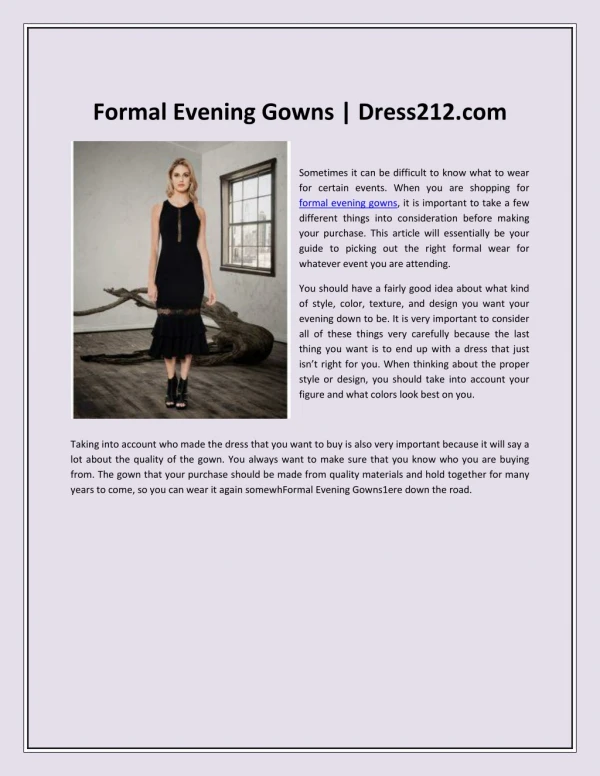 Formal Evening Gowns | Dress212.com