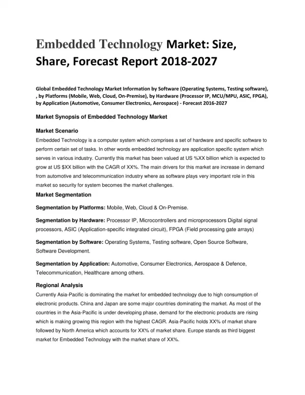 Embedded Technology Market: Size, Share, Forecast Report 2018-2027