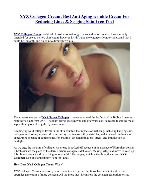 XYZ Collagen Cream: Best Anti Aging wrinkle Cream For Reducing Lines & Sagging Skin|Free Trial