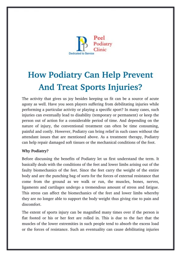 How Podiatry Can Help Prevent And Treat Sports Injuries?