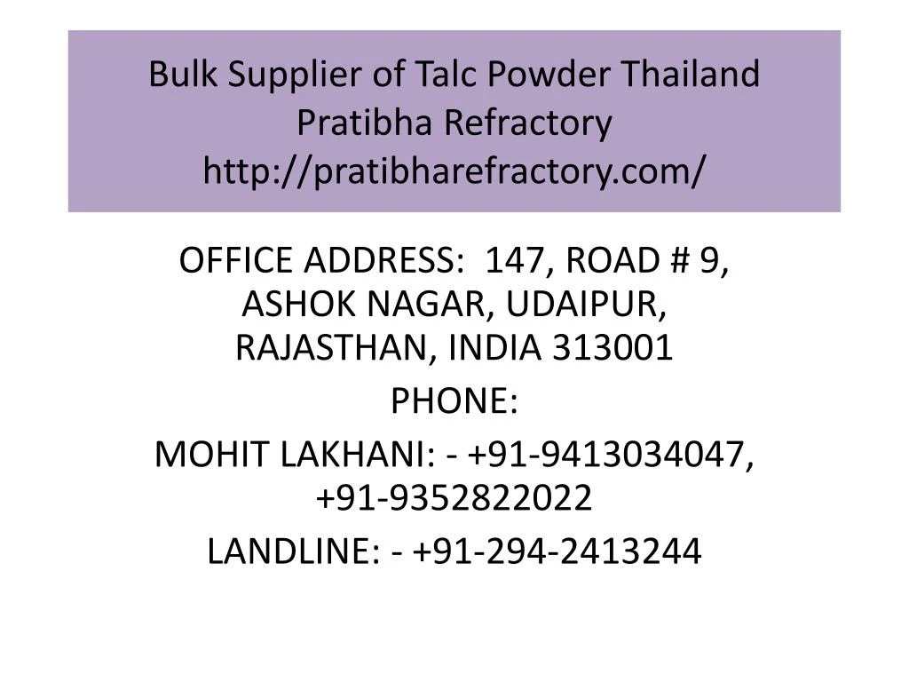bulk supplier of talc powder thailand pratibha refractory http pratibharefractory com