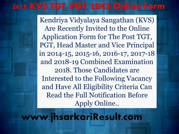 2018 KVS TGT, PGT, LDCE Online Form