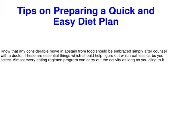 Tips on Preparing a Quick and Easy Diet Plan