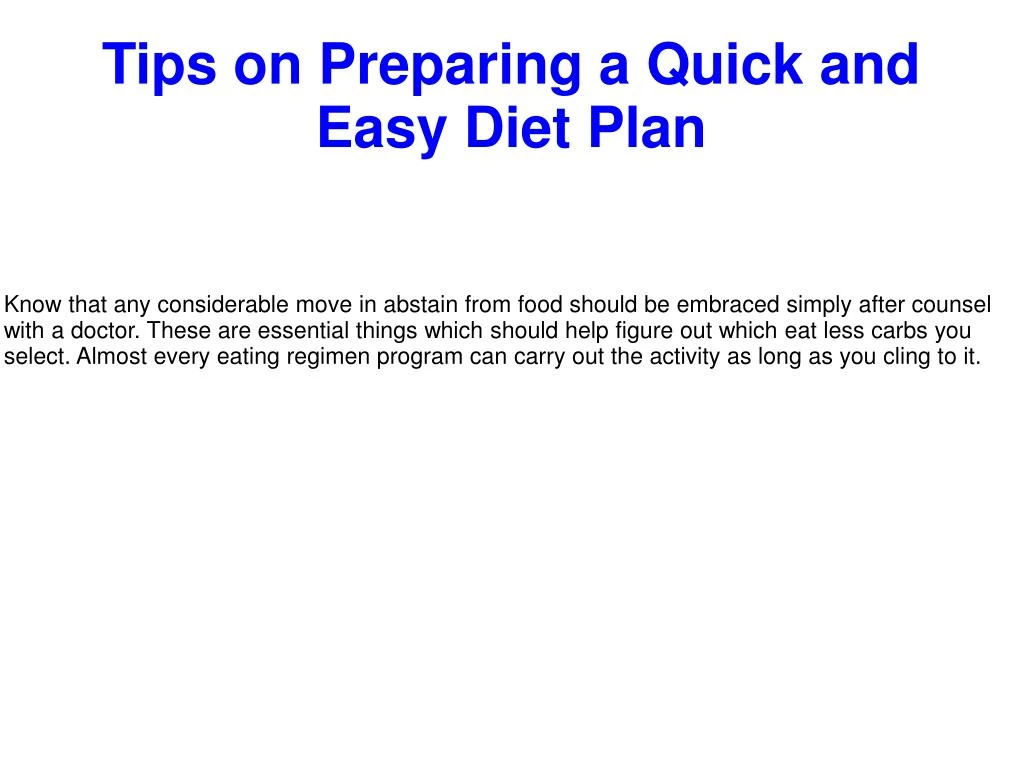 tips on preparing a quick and easy diet plan