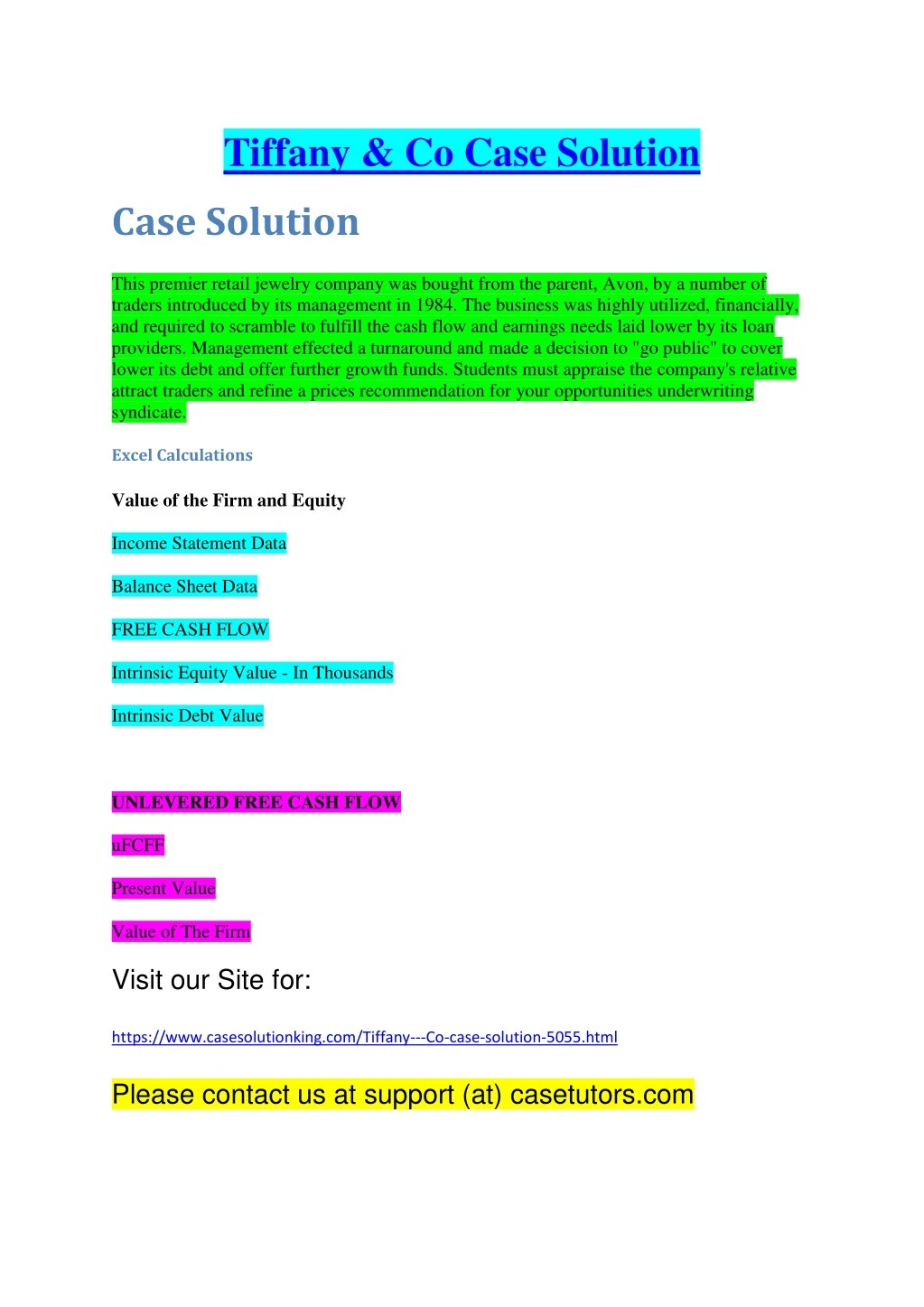 tiffany co case solution