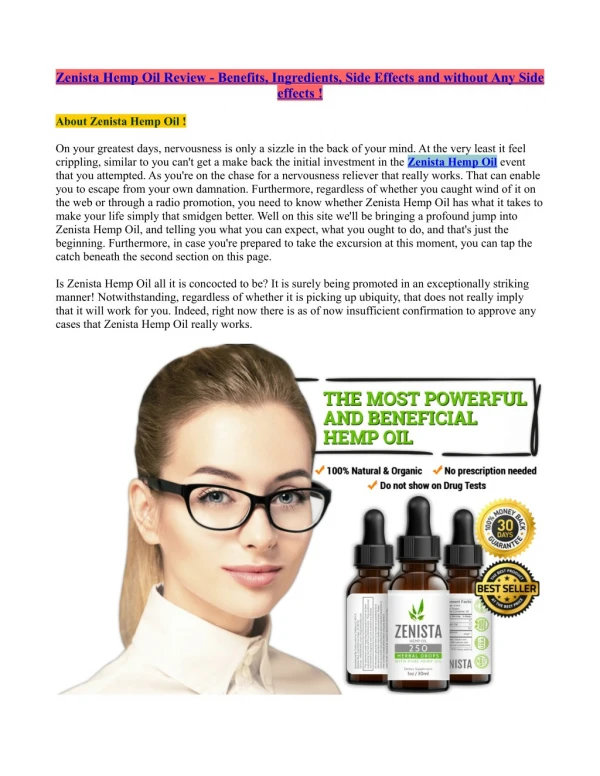 Zenista Hemp Oil Review - Benefits, Ingredients, Side Effects and without Any Side effects !