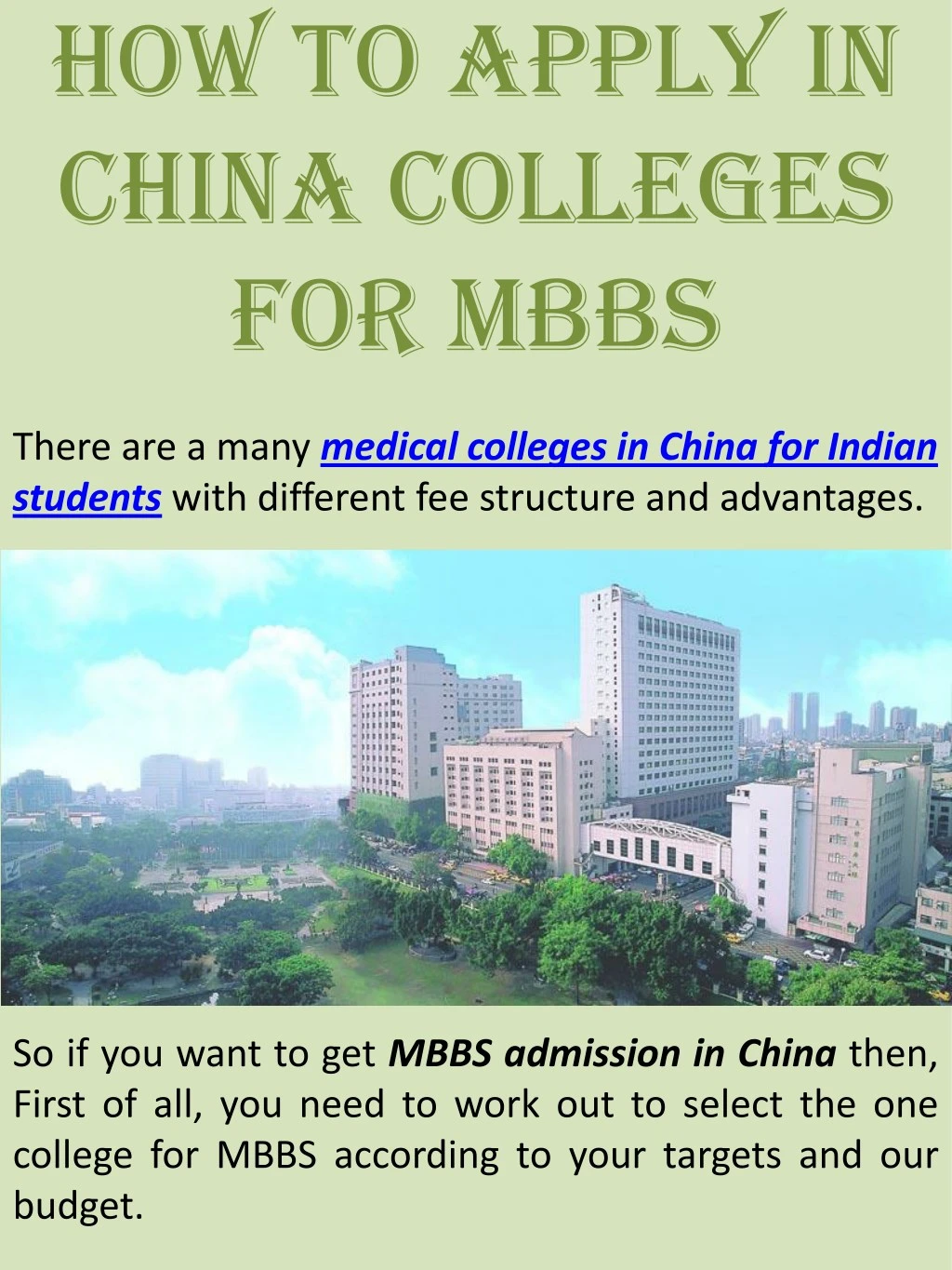 how to apply in china colleges for mbbs