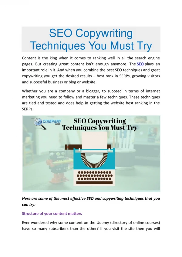 Seo Copywriting Techniques You Must Try | SEO | Content