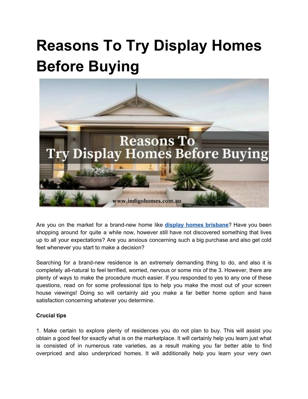 reasons to try display homes before buying
