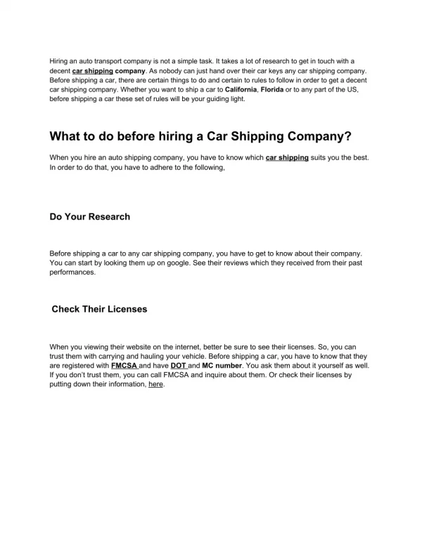 Things to do before Shipping a Car