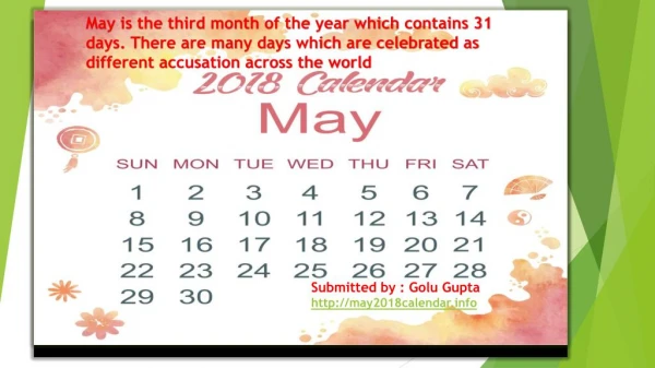 MAY 2018 Calendar