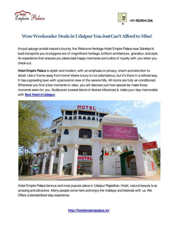 Wow Weekender Deals in Udaipur You Just Canâ€™t Afford to Miss!