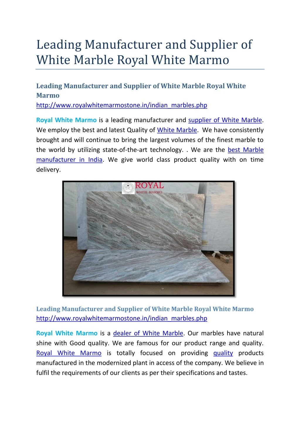 leading manufacturer and supplier of white marble
