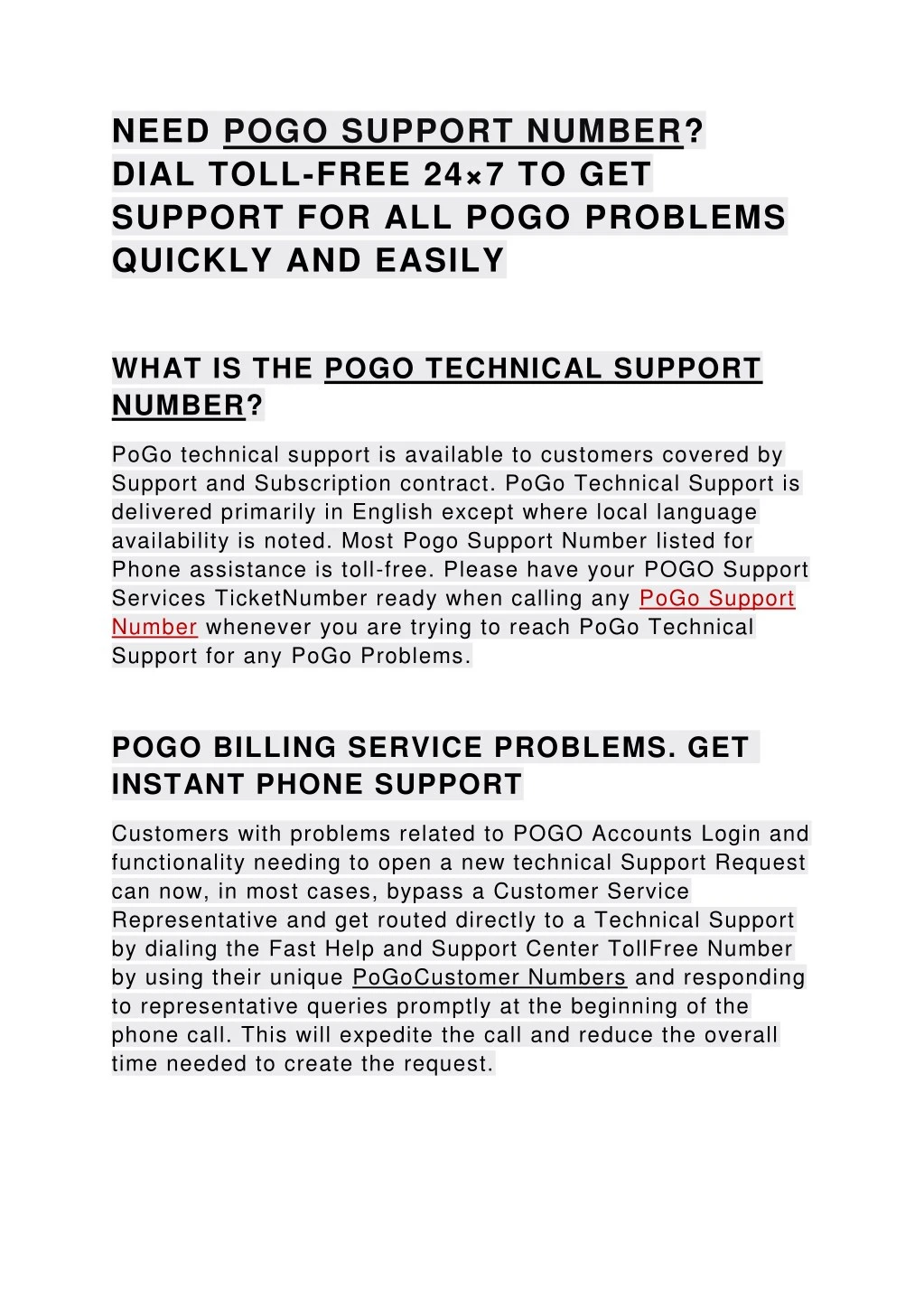need pogo support number dial toll free