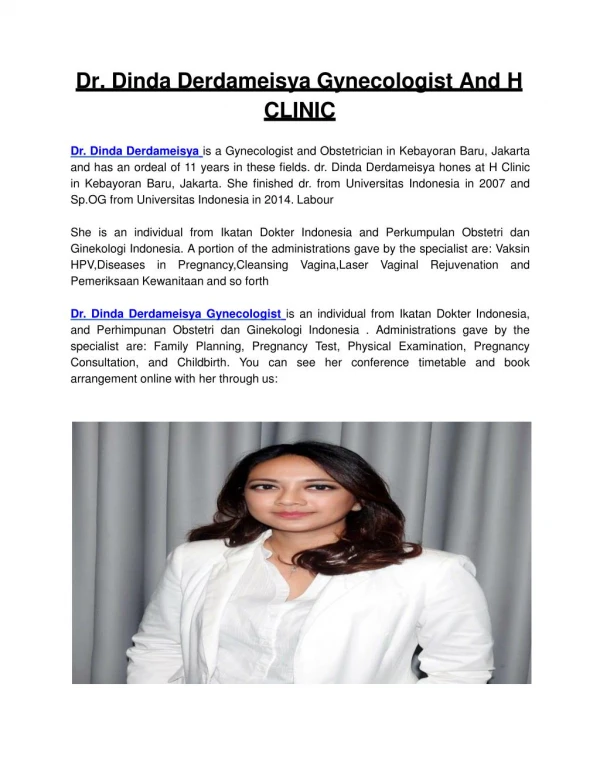 Dr. Dinda Derdameisya Gynecologist And H CLINIC