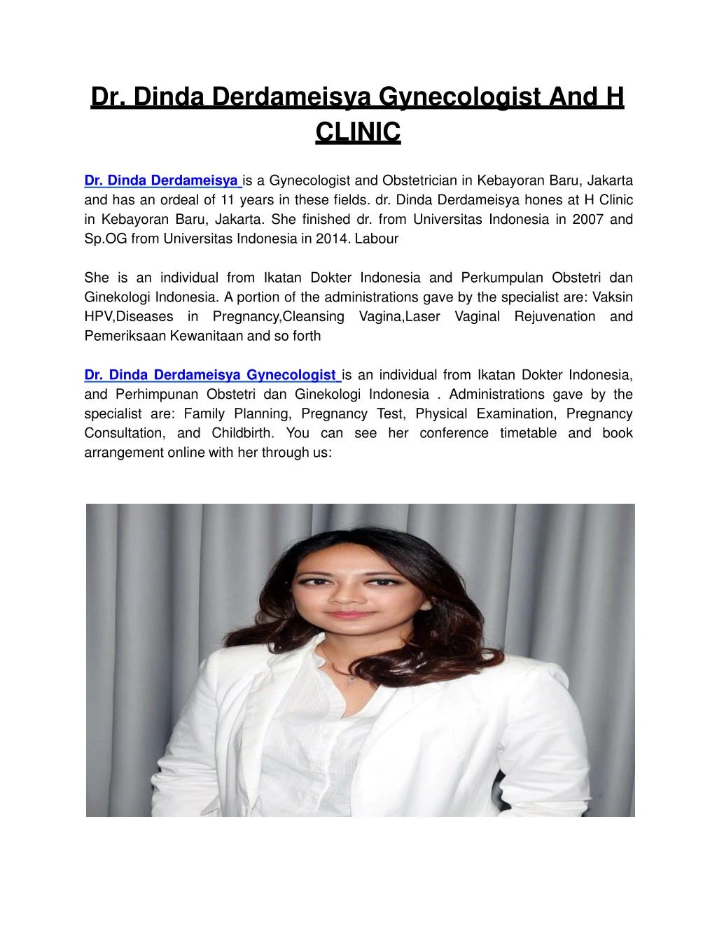 dr dinda derdameisya gynecologist and h clinic